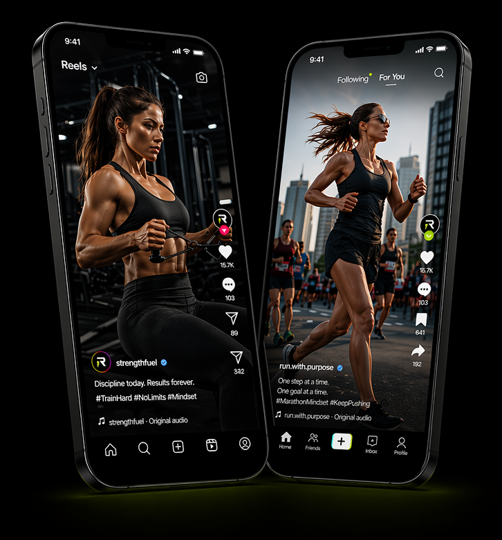 Two smartphones showing short-form fitness video examples